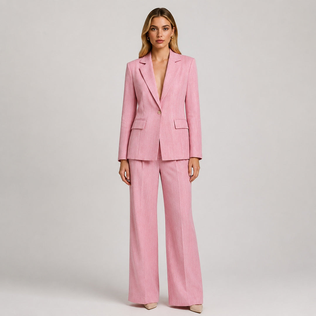 Single Button Blazer and Wide Leg Pants Set for Meetings Ready Women-Vyana Collective