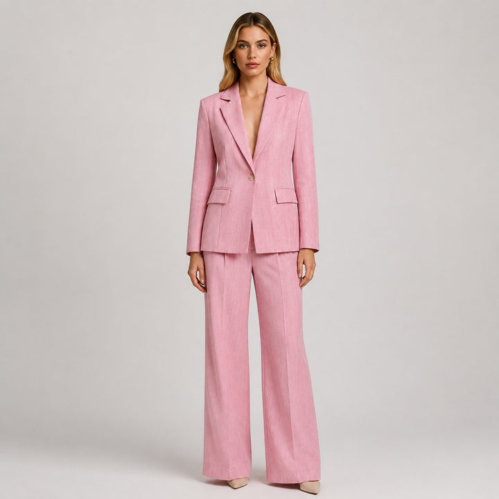 Single Button Blazer and Wide Leg Pants Set for Meetings Ready Women-Vyana Collective