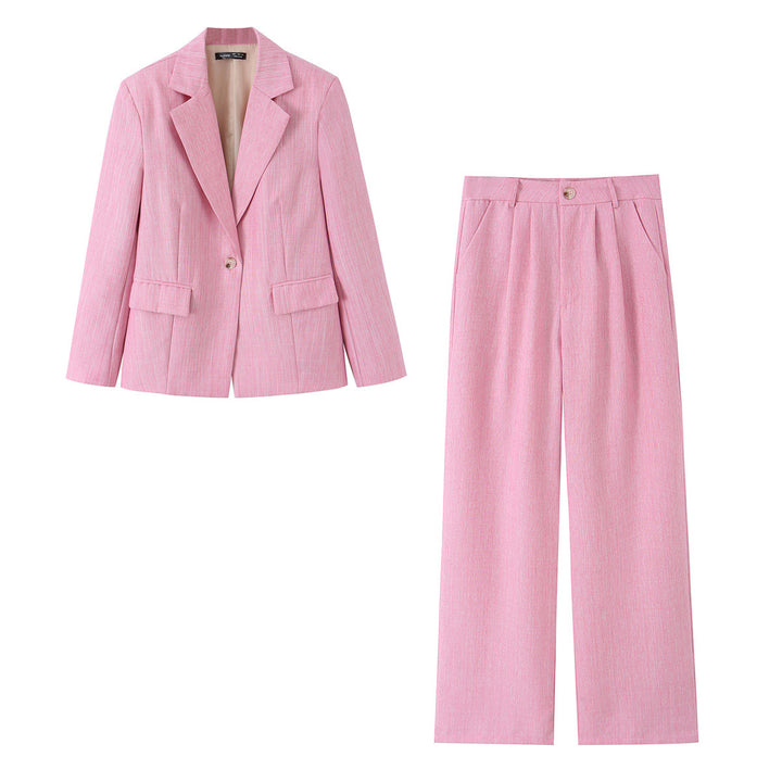 Single Button Blazer and Wide Leg Pants Set for Meetings Ready Women-Vyana Collective