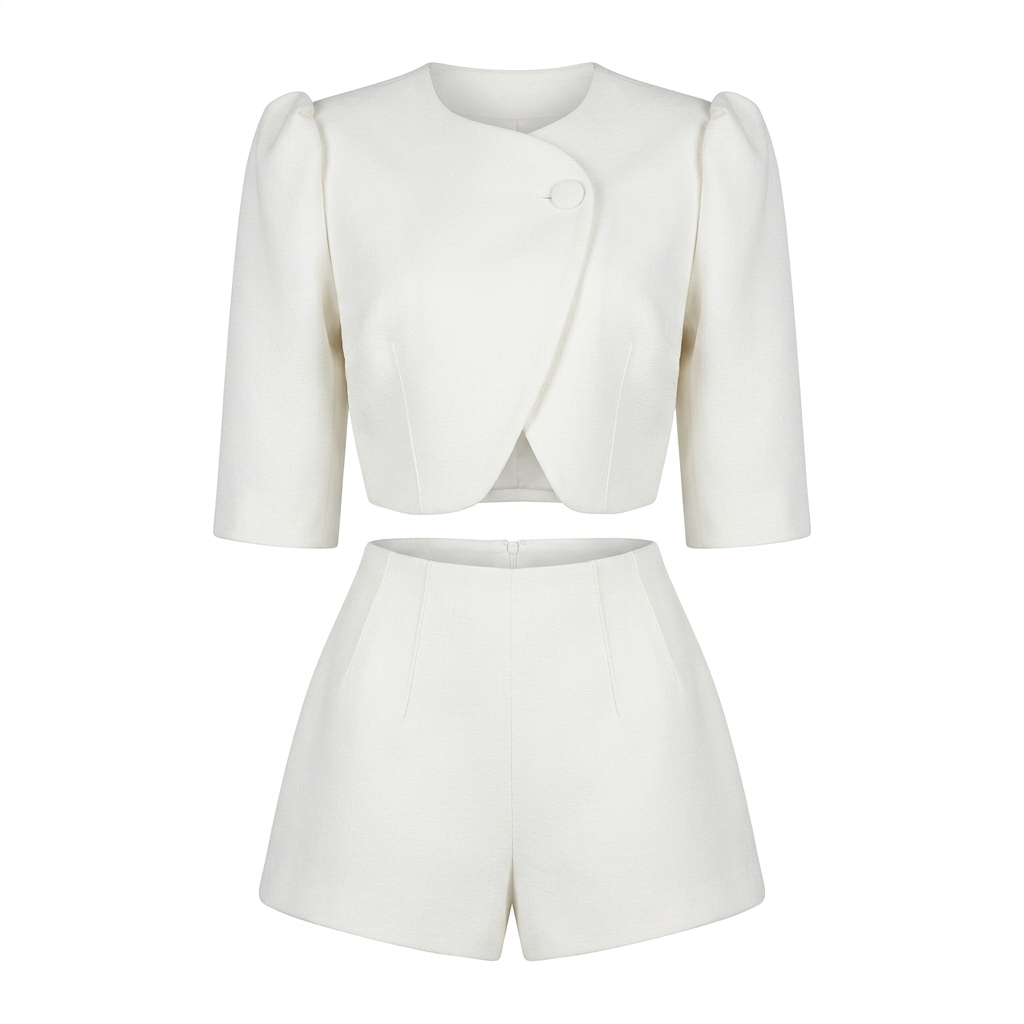 Single Button Crop Top and Shorts Set for Elegant Day and Evening Wear-Vyana Collective