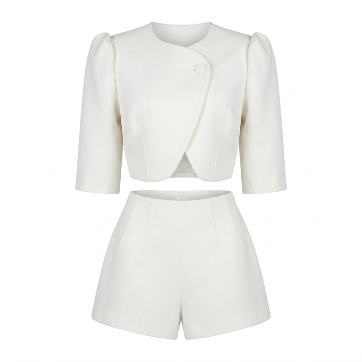 Single Button Crop Top and Shorts Set for Elegant Day and Evening Wear-Vyana Collective