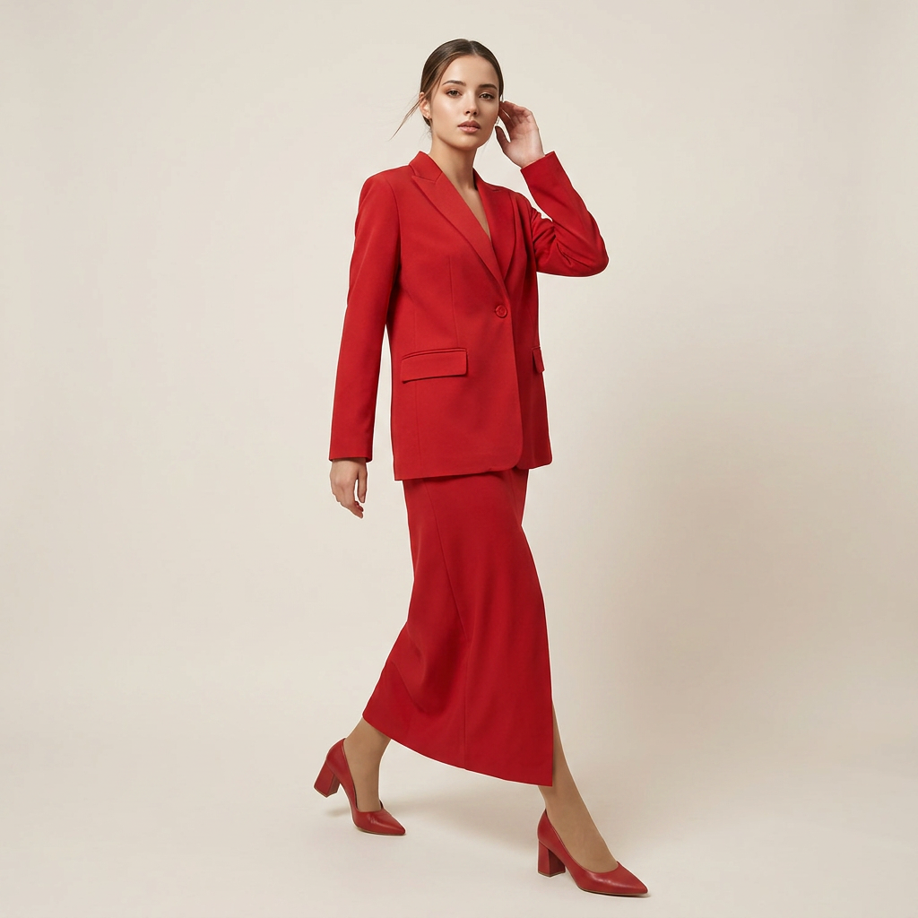 Single Button Notched Lapel Blazer &amp; Front Slit Maxi Skirt Two-Piece Suit Set-Vyana Collective