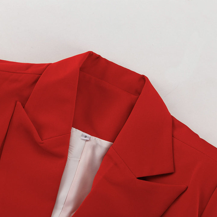 Single Button Notched Lapel Blazer &amp; Front Slit Maxi Skirt Two-Piece Suit Set-Vyana Collective