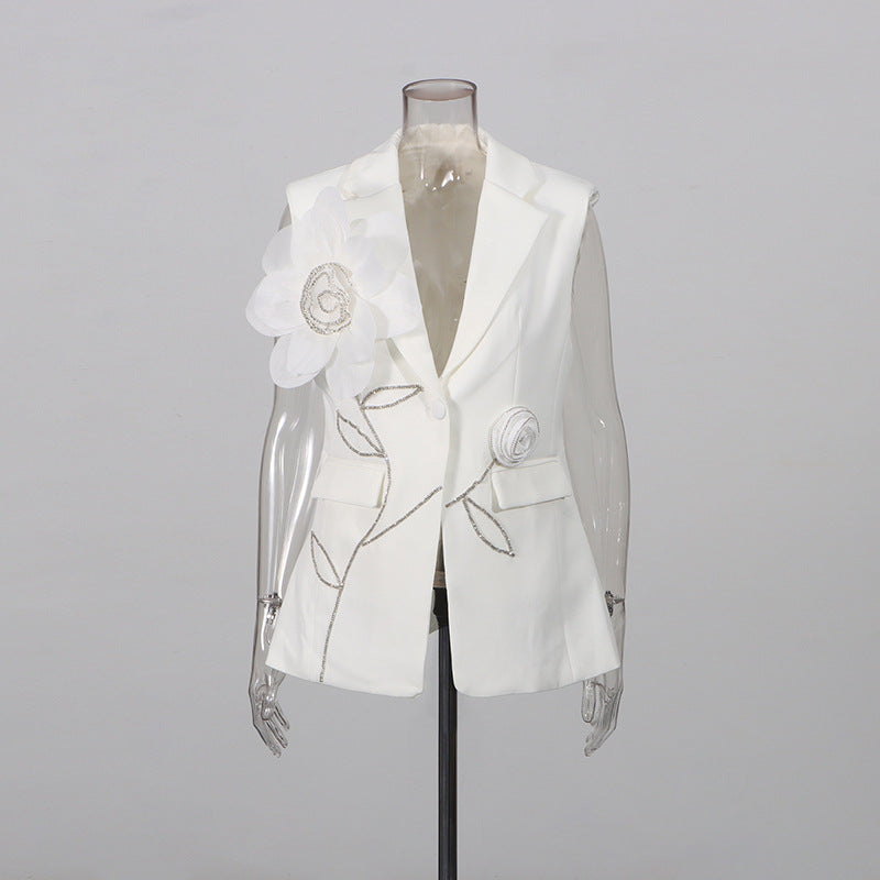 Sleeveless Floral Embroidered Blazer Vest and Wide Leg Trousers Set for Meetings Ready Women-Vyana Collective
