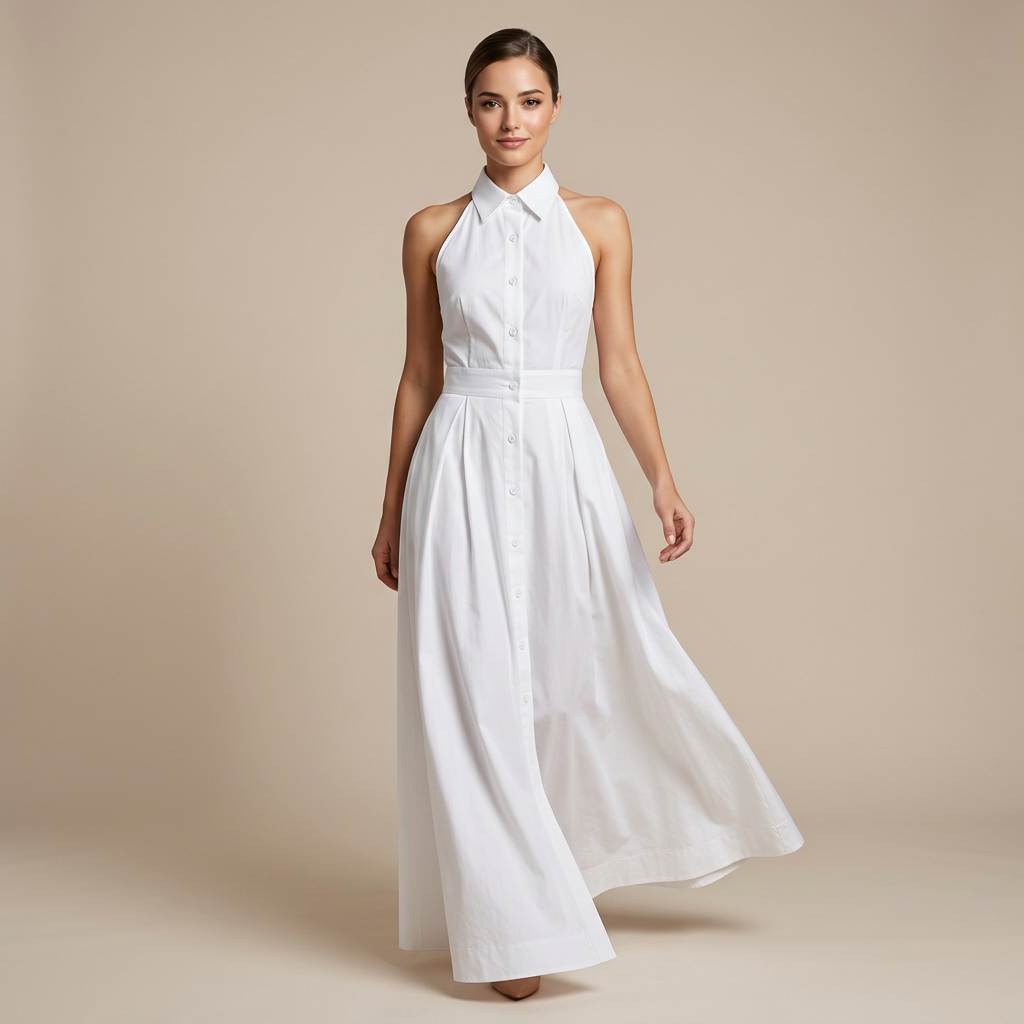 Sleeveless Halter Button-Front Maxi Dress-Vyana Collective