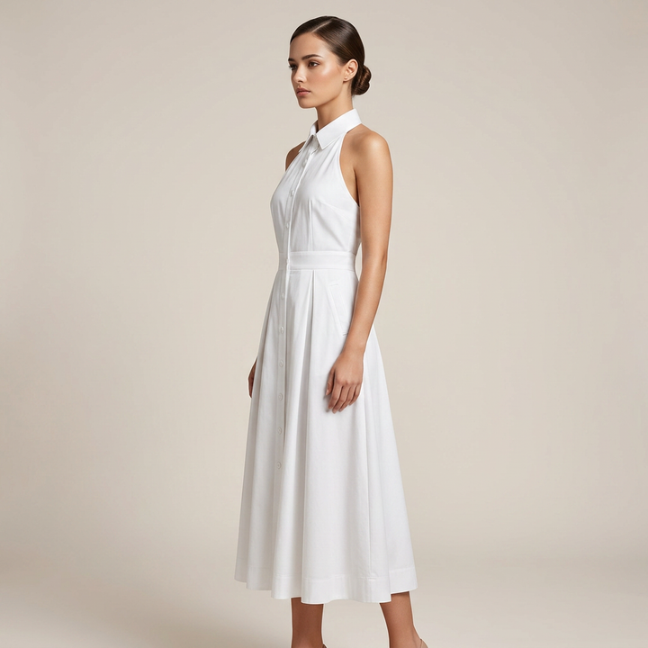 Sleeveless Halter Button-Front Maxi Dress-Vyana Collective