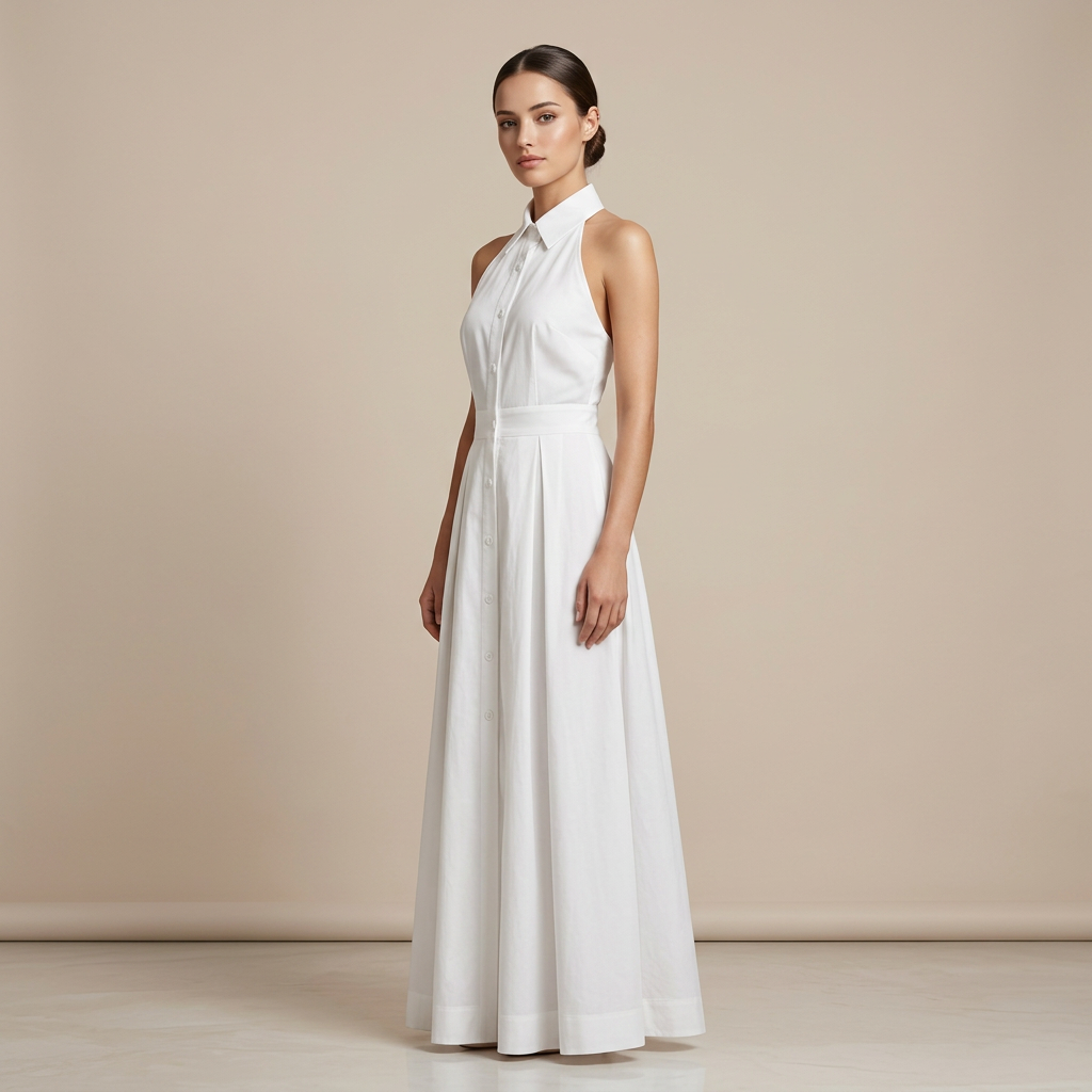 Sleeveless Halter Button-Front Maxi Dress-Vyana Collective