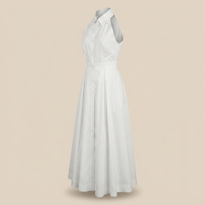 Sleeveless Halter Button-Front Maxi Dress-Vyana Collective