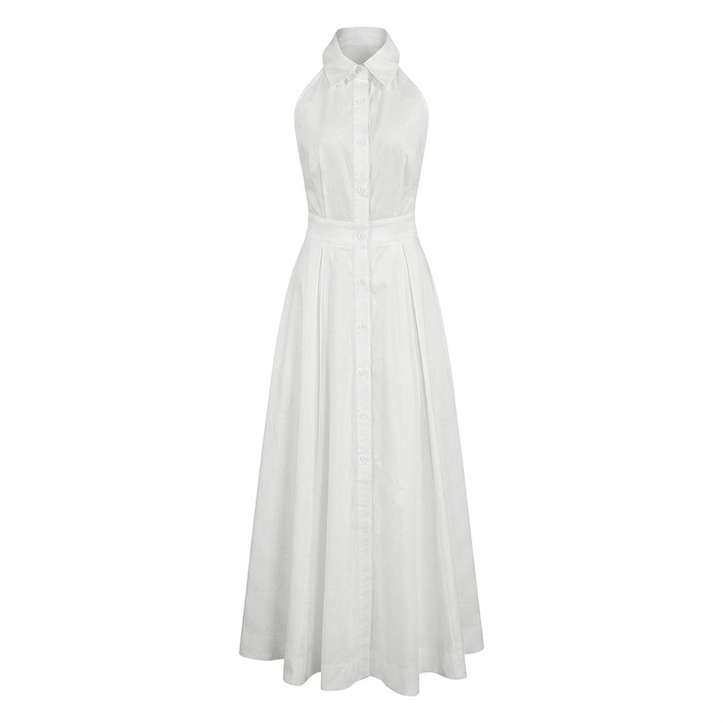 Sleeveless Halter Button-Front Maxi Dress-Vyana Collective