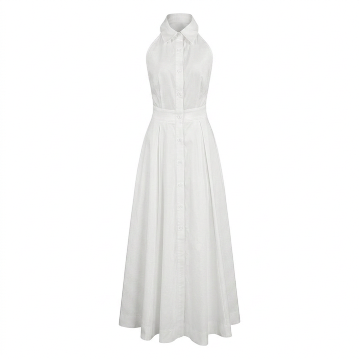 Sleeveless Halter Button-Front Maxi Dress-Vyana Collective