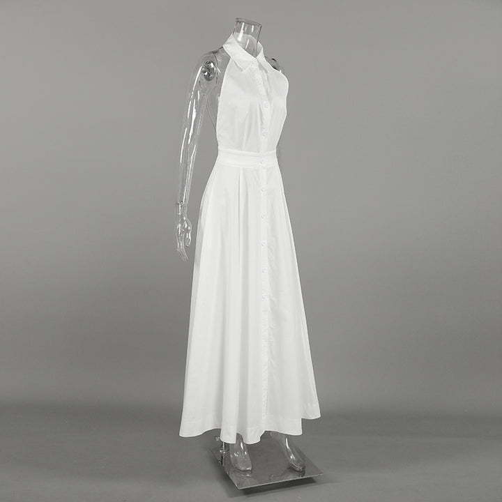 Sleeveless Halter Button-Front Maxi Dress-Vyana Collective