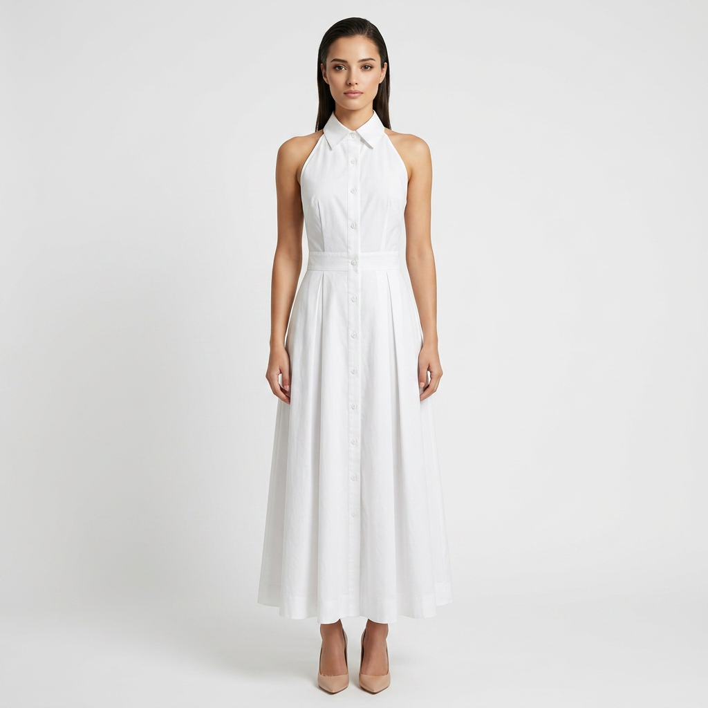 Sleeveless Halter Button-Front Maxi Dress-Vyana Collective