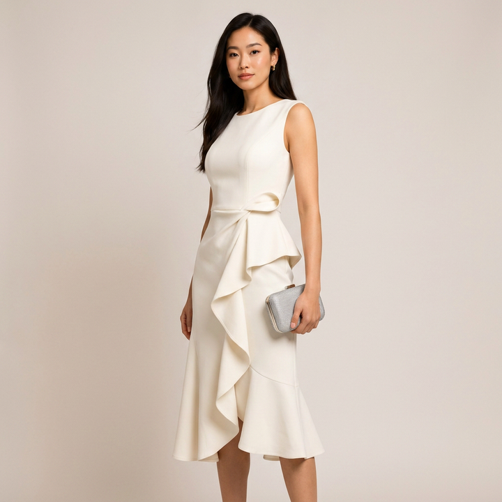 Sleeveless Ruffle Midi Dress for Elegant Occasion Wear-Vyana Collective