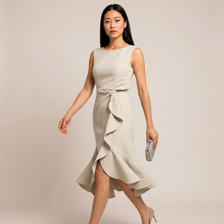 Sleeveless Ruffle Midi Dress for Elegant Occasion Wear-Vyana Collective
