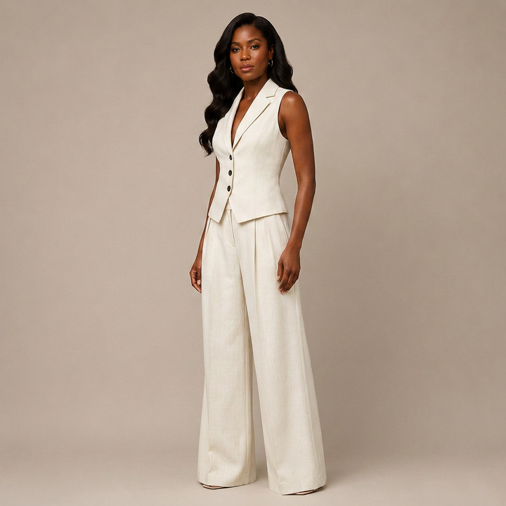 Sleeveless Tailored Vest and Wide Leg Trousers Suit Set for Meetings Ready and Modern Office Style Women-Vyana Collective