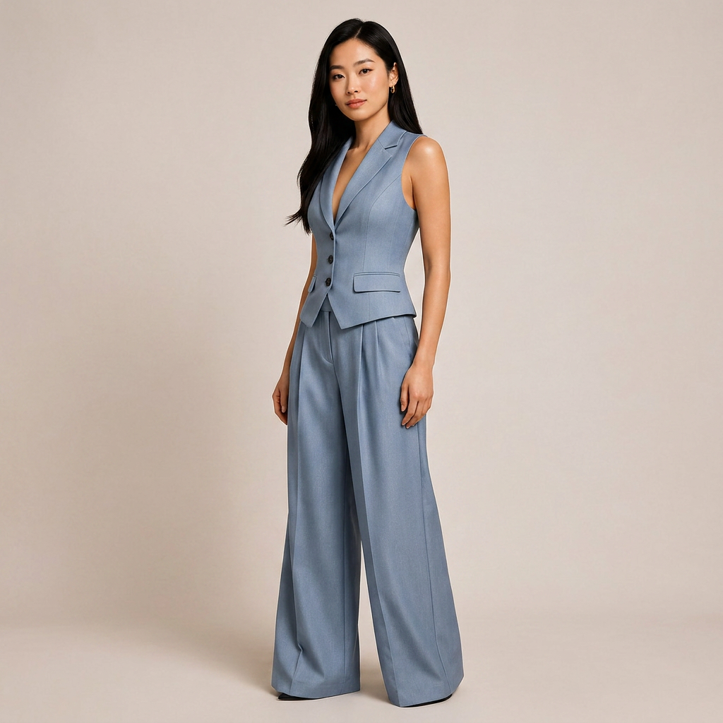 Sleeveless Tailored Vest and Wide Leg Trousers Suit Set for Meetings Ready and Modern Office Style Women-Vyana Collective