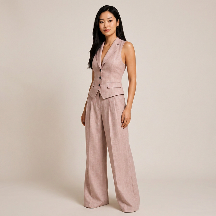 Sleeveless Tailored Vest and Wide Leg Trousers Suit Set for Meetings Ready and Modern Office Style Women-Vyana Collective
