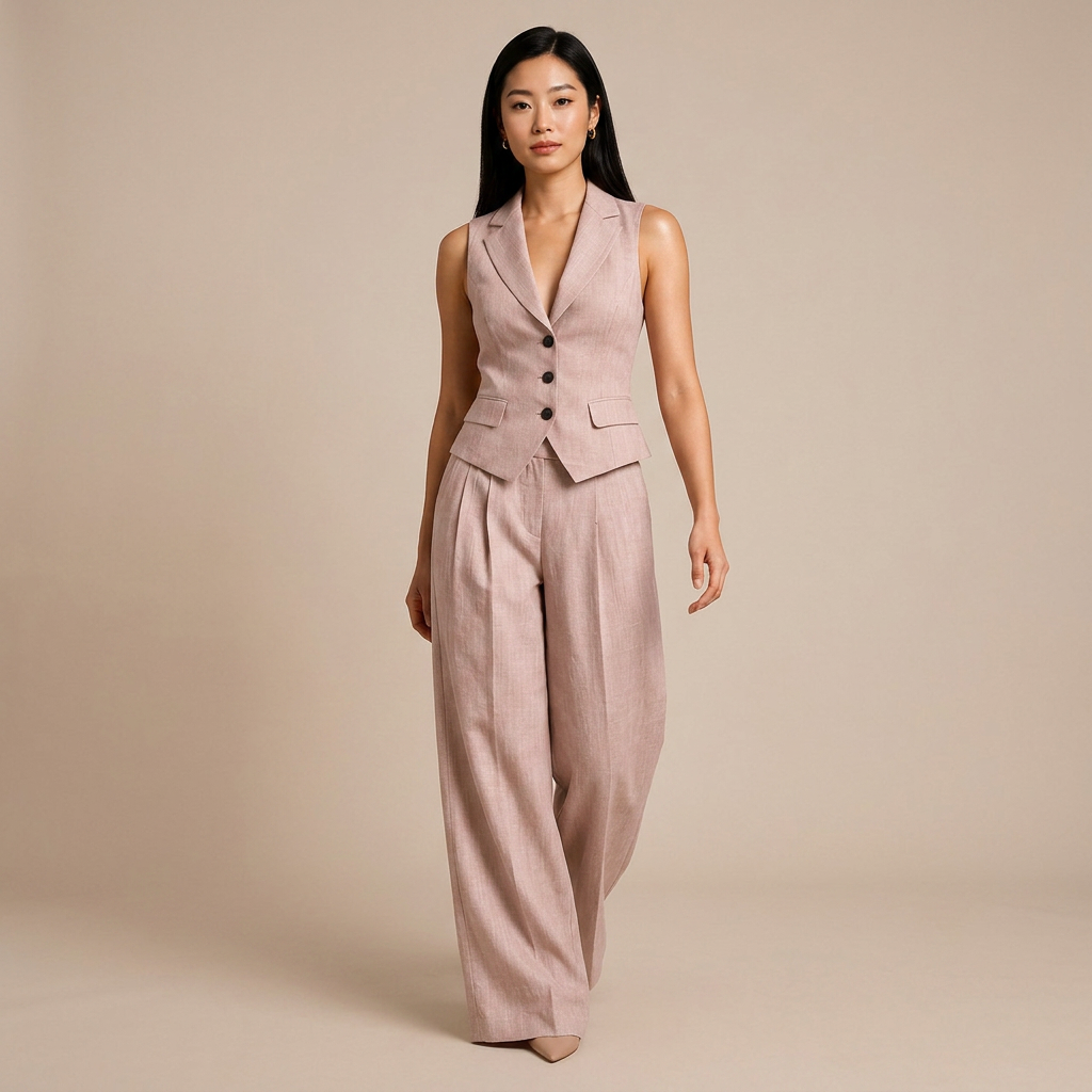 Sleeveless Tailored Vest and Wide Leg Trousers Suit Set for Meetings Ready and Modern Office Style Women-Vyana Collective