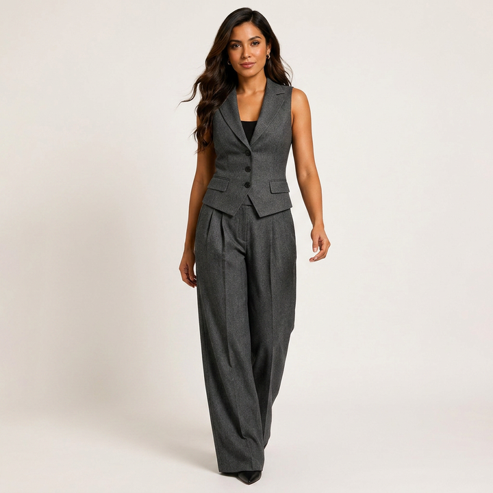 Sleeveless Tailored Vest and Wide Leg Trousers Suit Set for Meetings Ready and Modern Office Style Women-Vyana Collective