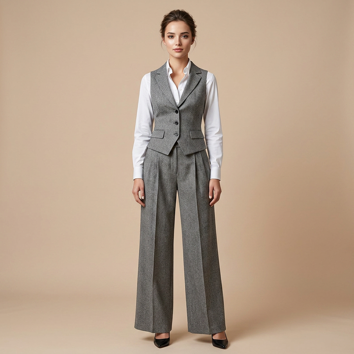 Sleeveless Tailored Vest and Wide Leg Trousers Suit Set for Meetings Ready and Modern Office Style Women-Vyana Collective