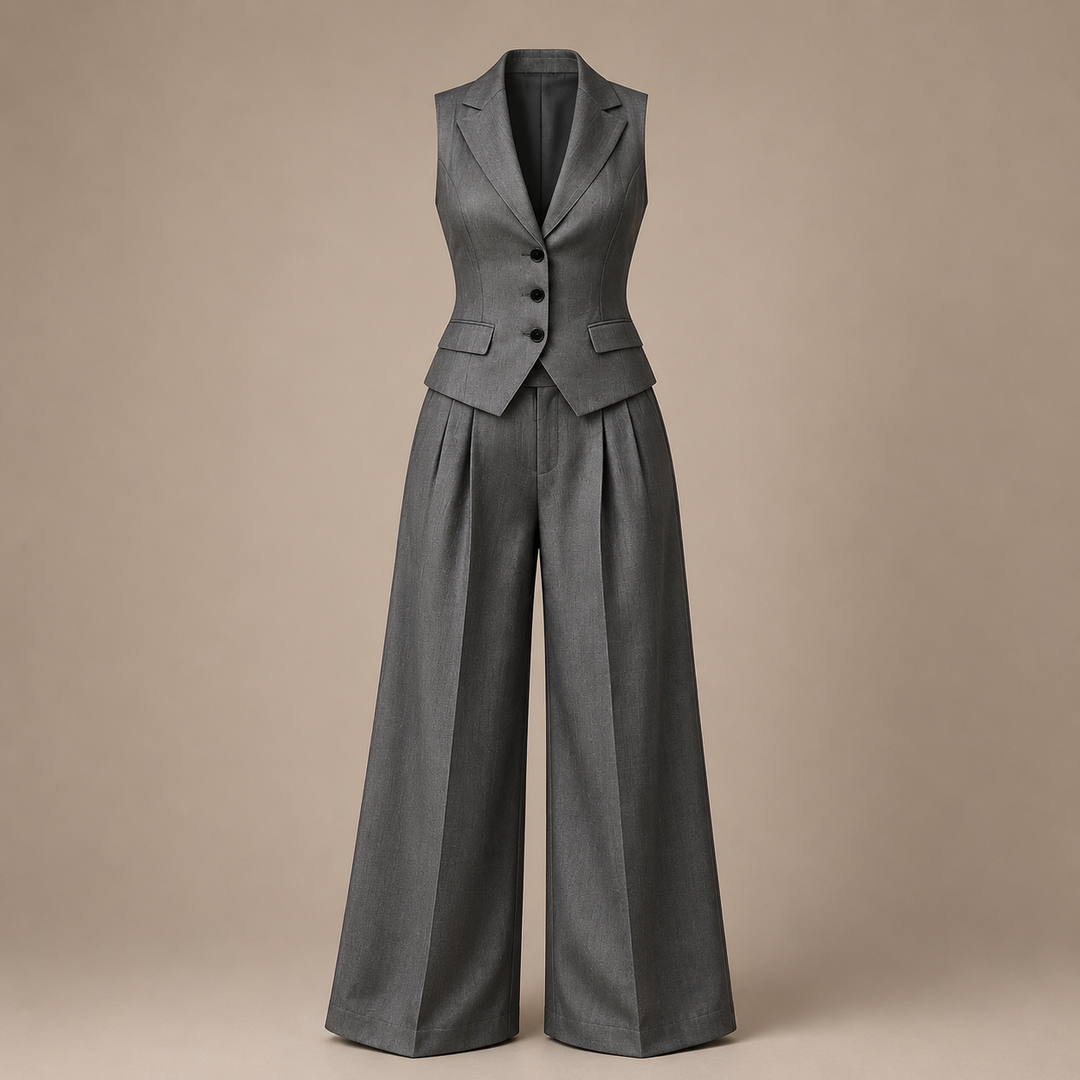 Sleeveless Tailored Vest and Wide Leg Trousers Suit Set for Meetings Ready and Modern Office Style Women-Vyana Collective