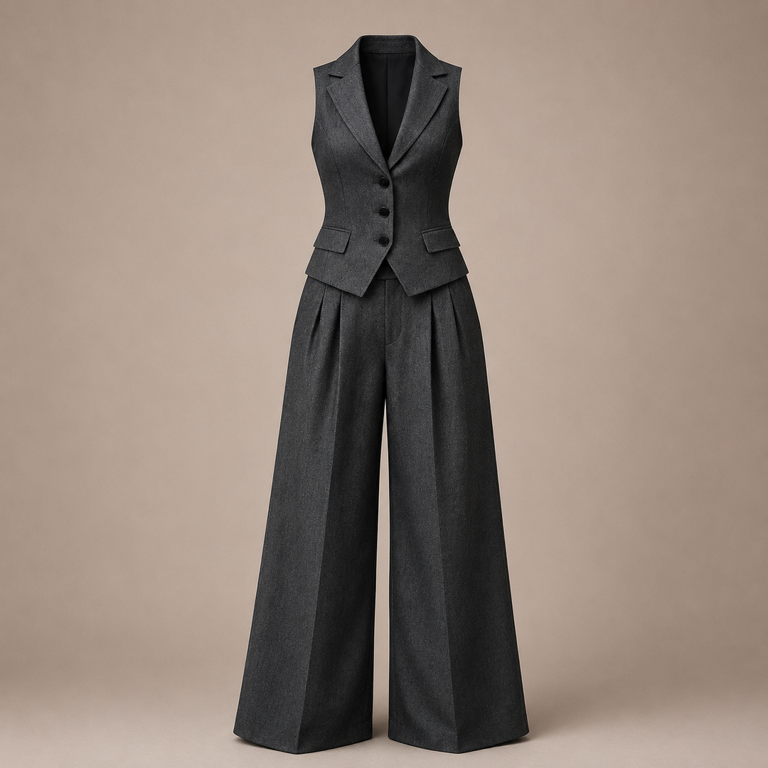 Sleeveless Tailored Vest and Wide Leg Trousers Suit Set for Meetings Ready and Modern Office Style Women-Vyana Collective