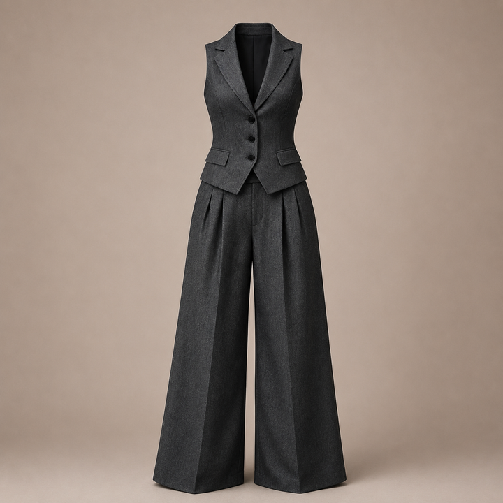 Sleeveless Tailored Vest and Wide Leg Trousers Suit Set for Meetings Ready and Modern Office Style Women-Vyana Collective