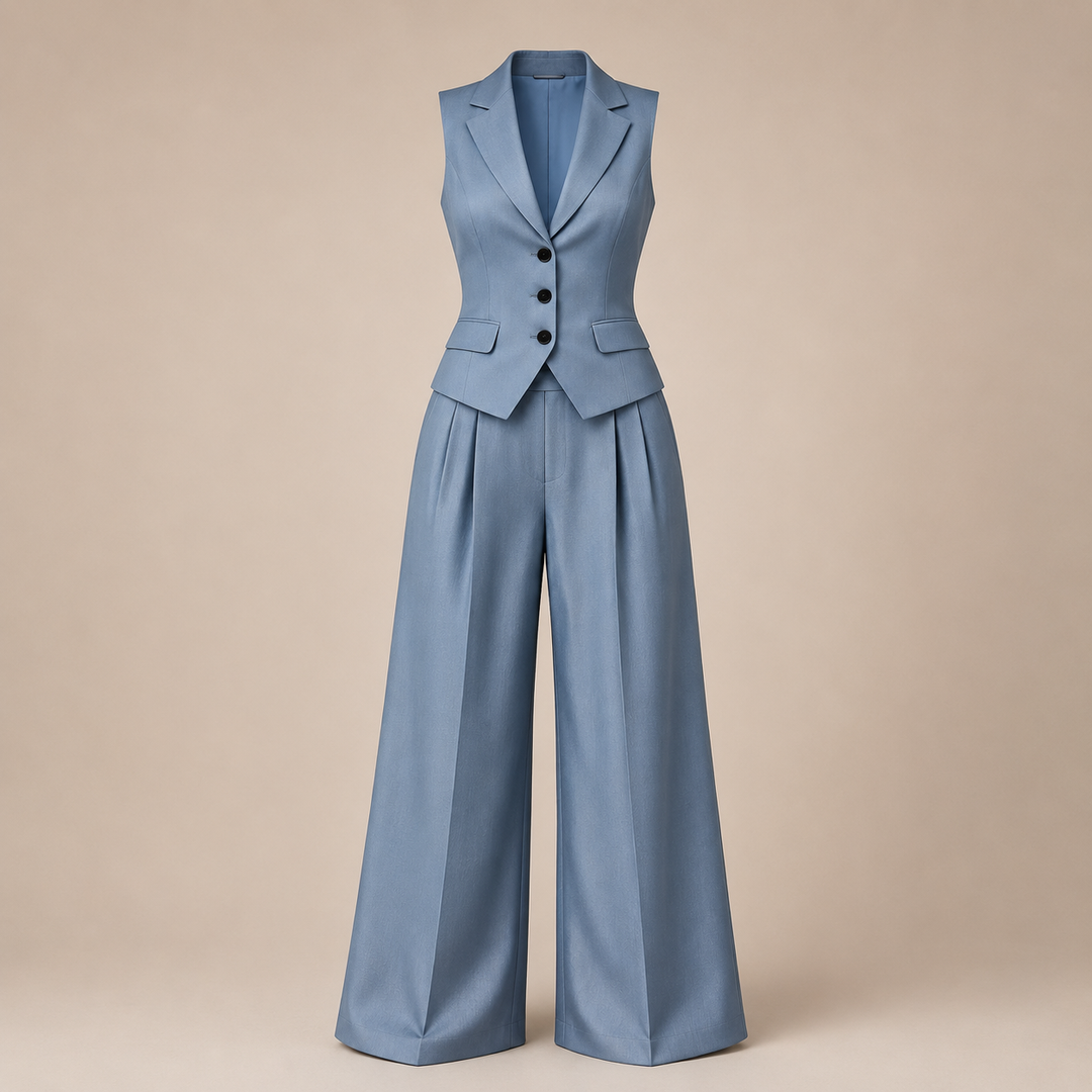 Sleeveless Tailored Vest and Wide Leg Trousers Suit Set for Meetings Ready and Modern Office Style Women-Vyana Collective