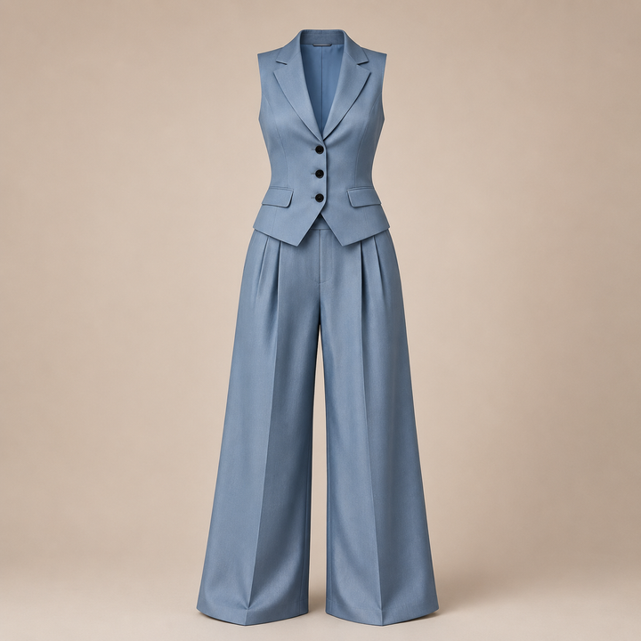 Sleeveless Tailored Vest and Wide Leg Trousers Suit Set for Meetings Ready and Modern Office Style Women-Vyana Collective
