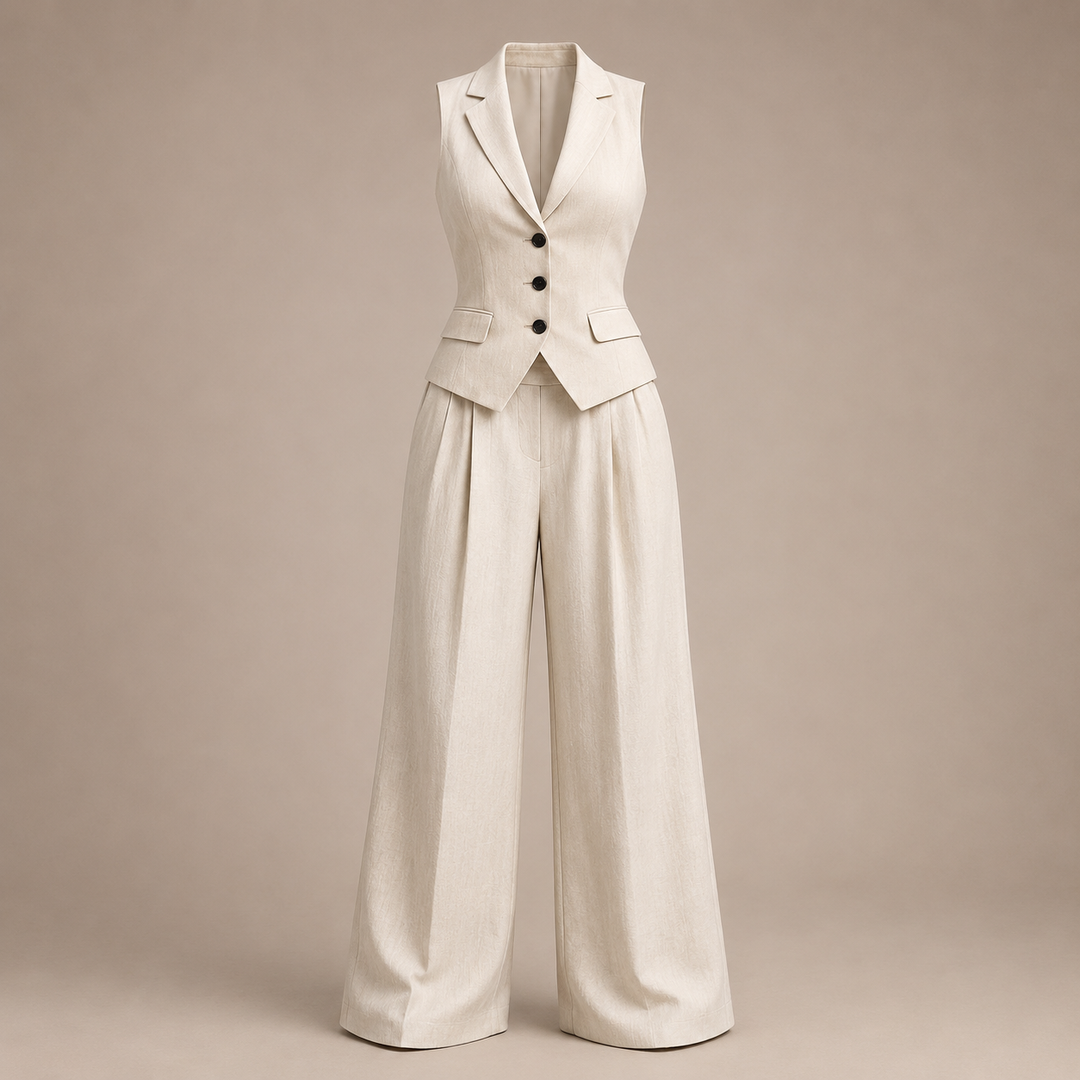 Sleeveless Tailored Vest and Wide Leg Trousers Suit Set for Meetings Ready and Modern Office Style Women-Vyana Collective