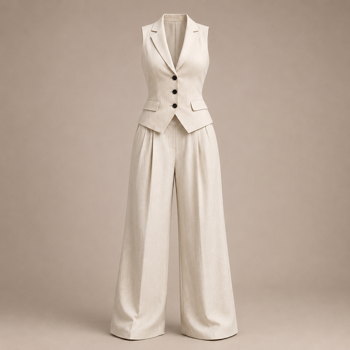 Sleeveless Tailored Vest and Wide Leg Trousers Suit Set for Meetings Ready and Modern Office Style Women-Vyana Collective