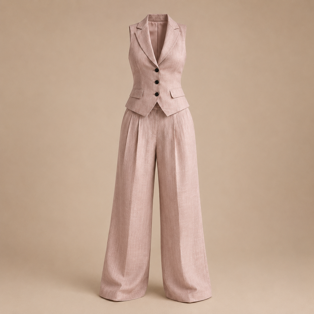 Sleeveless Tailored Vest and Wide Leg Trousers Suit Set for Meetings Ready and Modern Office Style Women-Vyana Collective