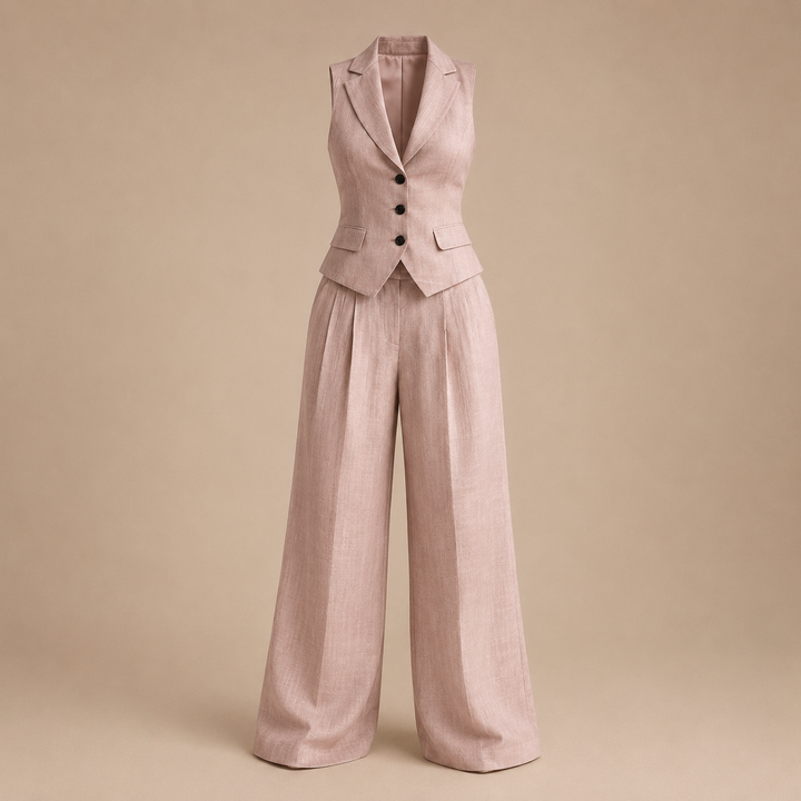 Sleeveless Tailored Vest and Wide Leg Trousers Suit Set for Meetings Ready and Modern Office Style Women-Vyana Collective