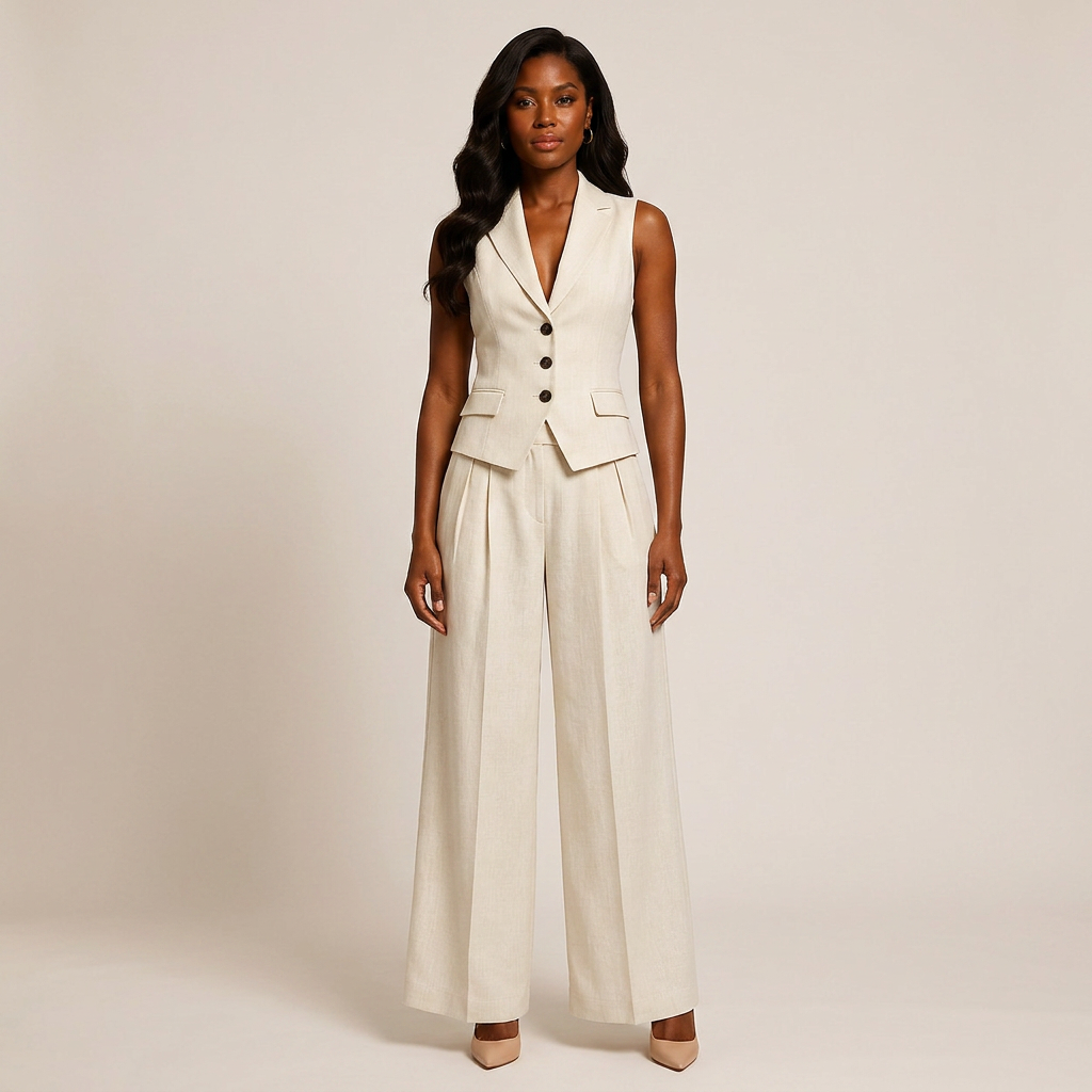 Sleeveless Tailored Vest and Wide Leg Trousers Suit Set for Meetings Ready and Modern Office Style Women-Vyana Collective