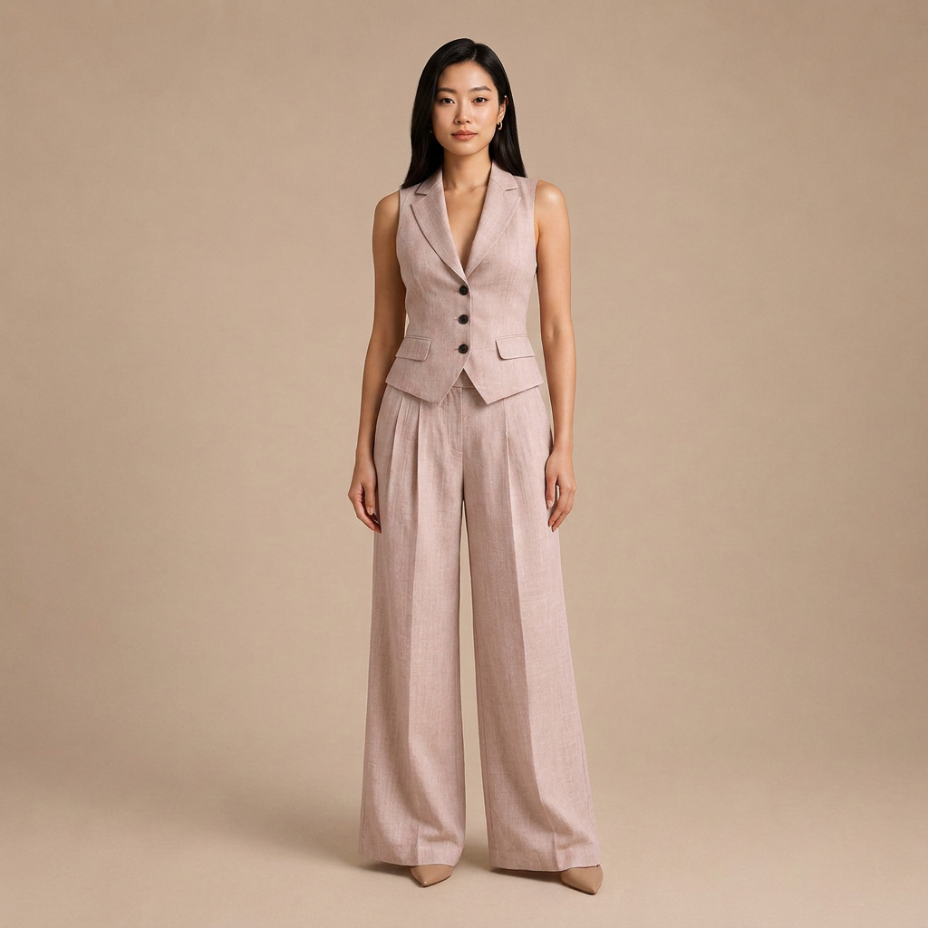 Sleeveless Tailored Vest and Wide Leg Trousers Suit Set for Meetings Ready and Modern Office Style Women-Vyana Collective