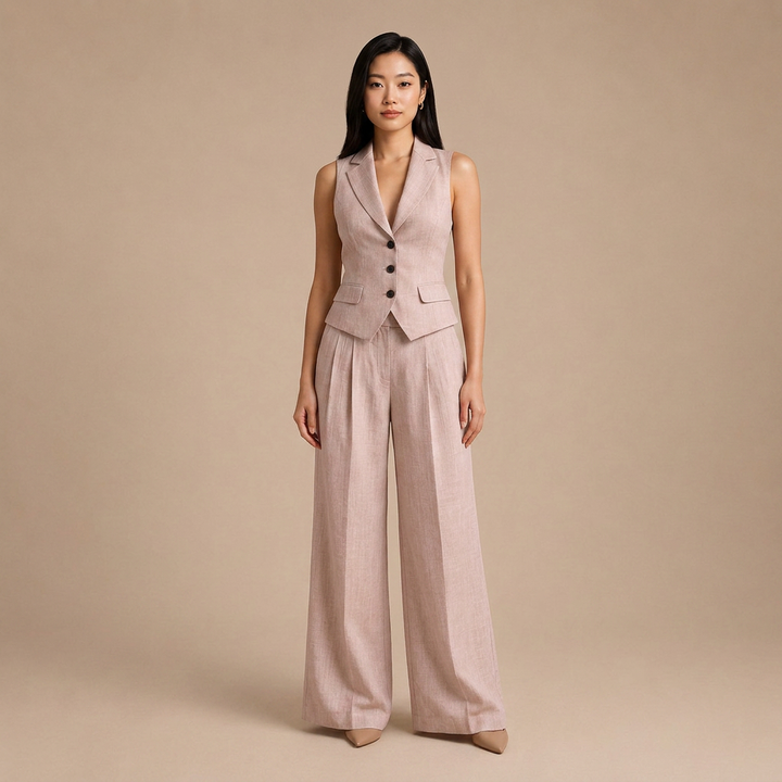 Sleeveless Tailored Vest and Wide Leg Trousers Suit Set for Meetings Ready and Modern Office Style Women-Vyana Collective
