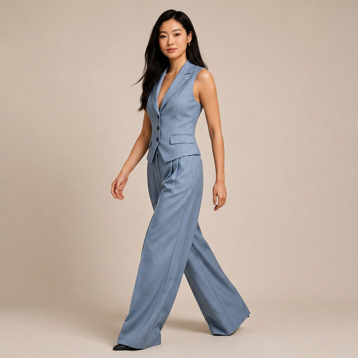 Sleeveless Tailored Vest and Wide Leg Trousers Suit Set for Meetings Ready and Modern Office Style Women-Vyana Collective