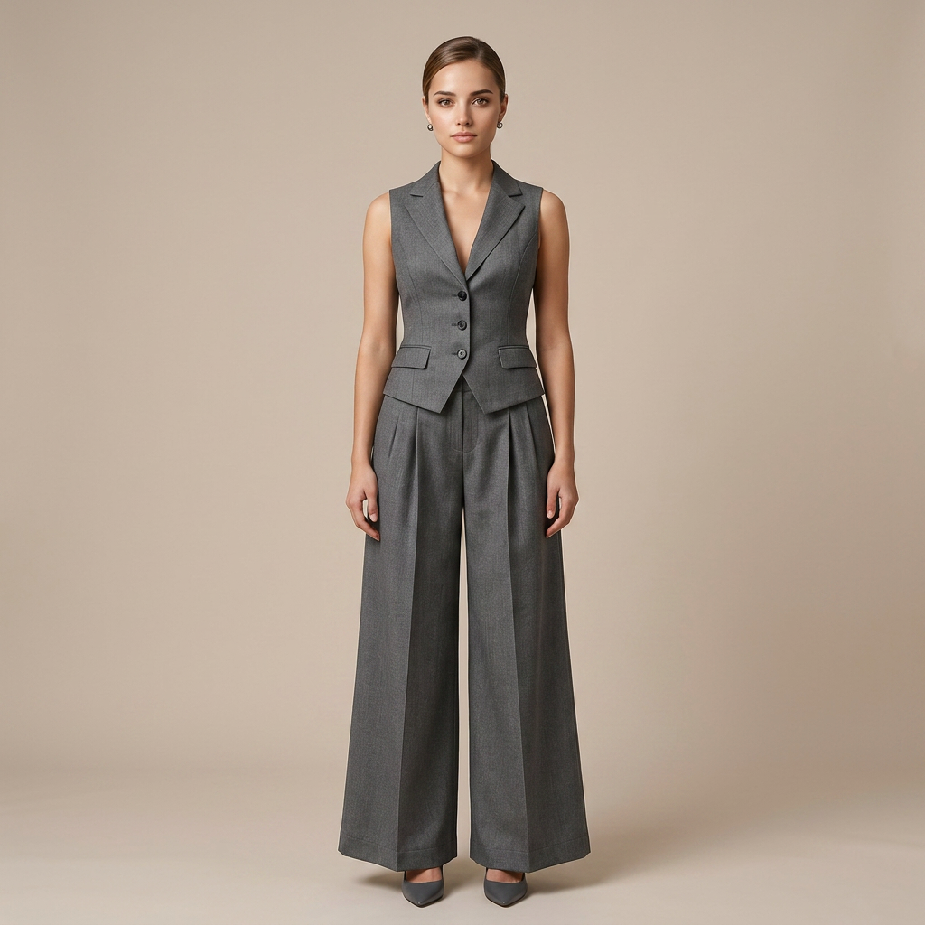 Sleeveless Tailored Vest and Wide Leg Trousers Suit Set for Meetings Ready and Modern Office Style Women-Vyana Collective
