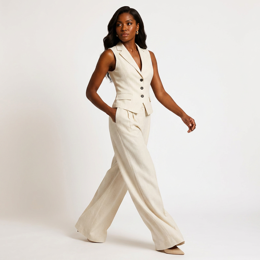 Sleeveless Tailored Vest and Wide Leg Trousers Suit Set for Meetings Ready and Modern Office Style Women-Vyana Collective