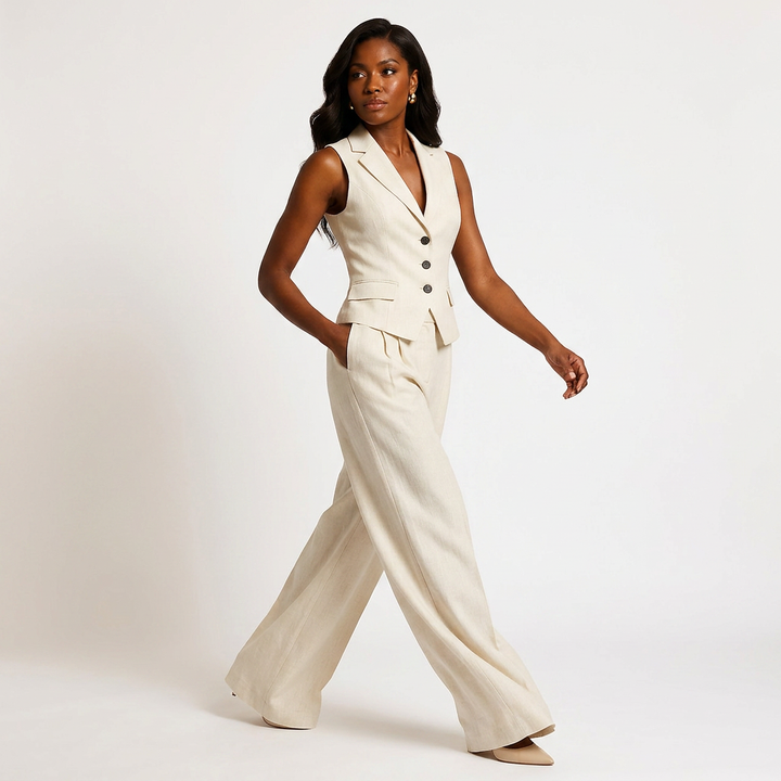 Sleeveless Tailored Vest and Wide Leg Trousers Suit Set for Meetings Ready and Modern Office Style Women-Vyana Collective