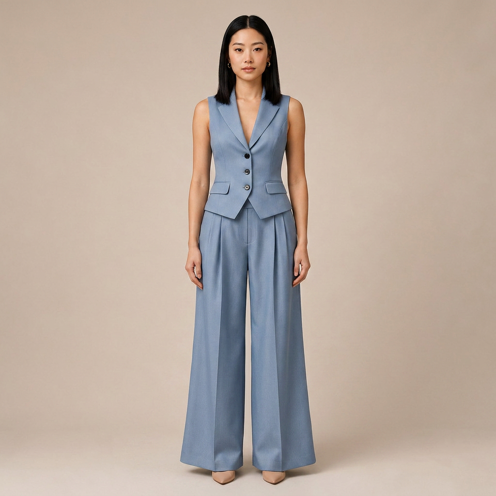 Sleeveless Tailored Vest and Wide Leg Trousers Suit Set for Meetings Ready and Modern Office Style Women-Vyana Collective