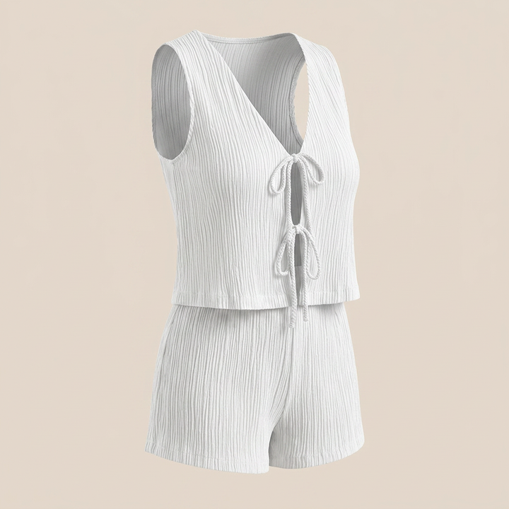 Sleeveless Tie Front Top and Shorts Outfit Set for Daily Comfort and Vacation Ready Style Women-Vyana Collective