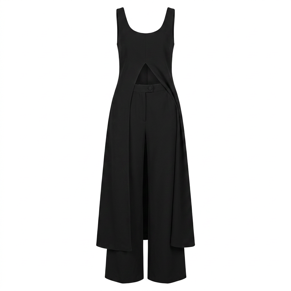 Sleeveless Tunic Top and Wide Leg Pants Set for Meetings Ready and Modern Elegance Women-Vyana Collective