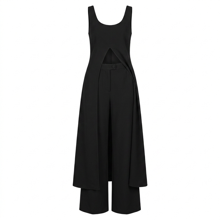 Sleeveless Tunic Top and Wide Leg Pants Set for Meetings Ready and Modern Elegance Women-Vyana Collective