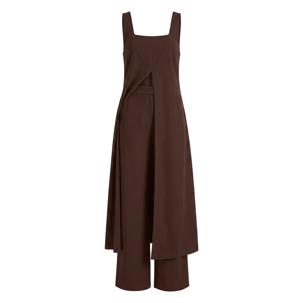 Sleeveless Tunic Top and Wide Leg Pants Set for Meetings Ready and Modern Elegance Women-Vyana Collective