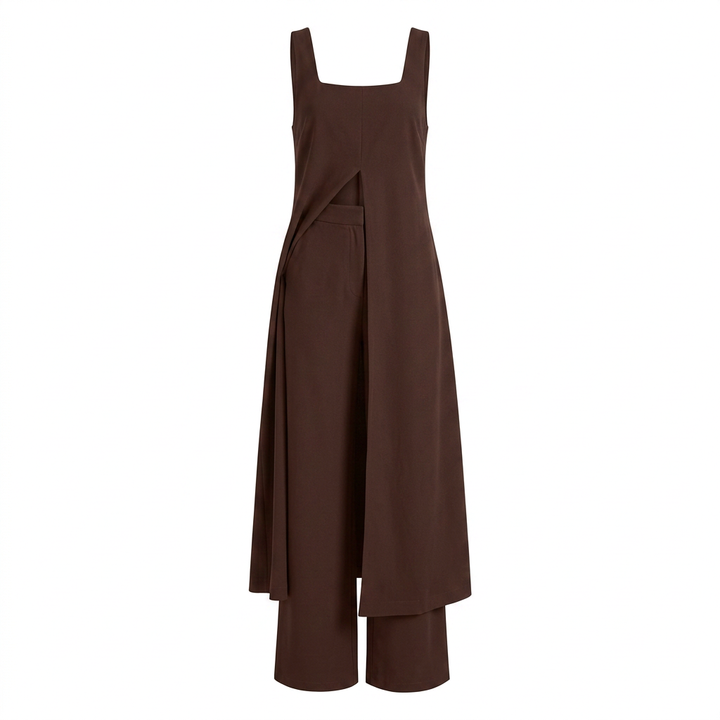 Sleeveless Tunic Top and Wide Leg Pants Set for Meetings Ready and Modern Elegance Women-Vyana Collective