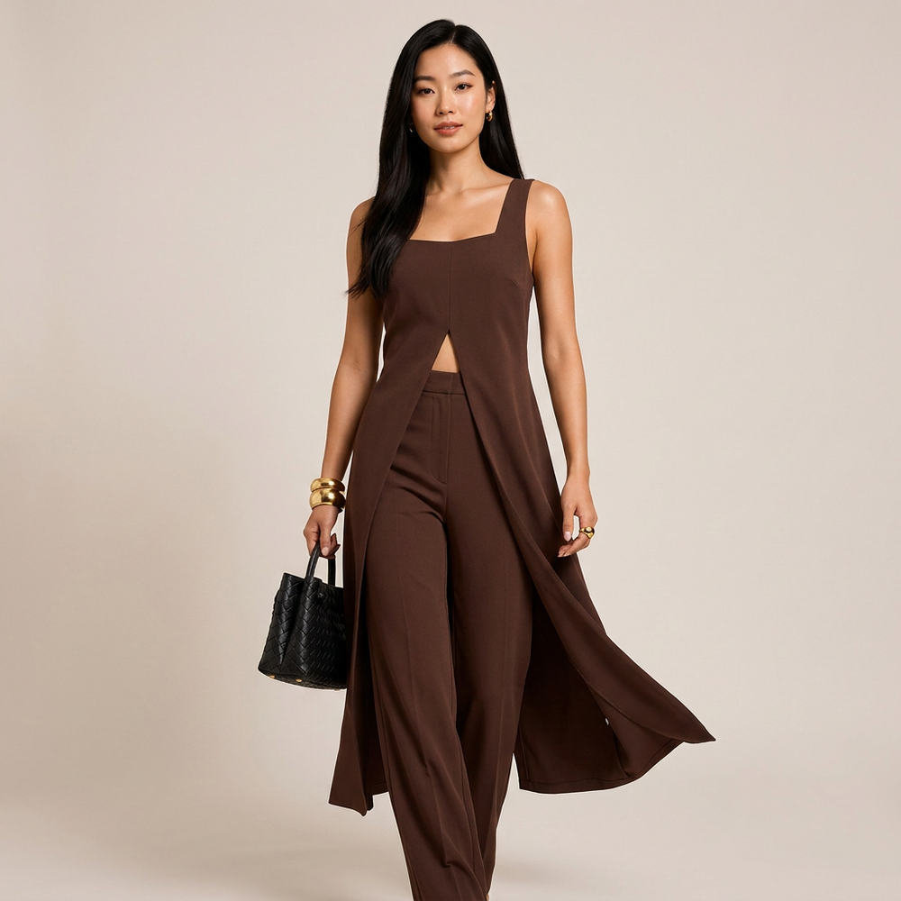 Sleeveless Tunic Top and Wide Leg Pants Set for Meetings Ready and Modern Elegance Women-Vyana Collective