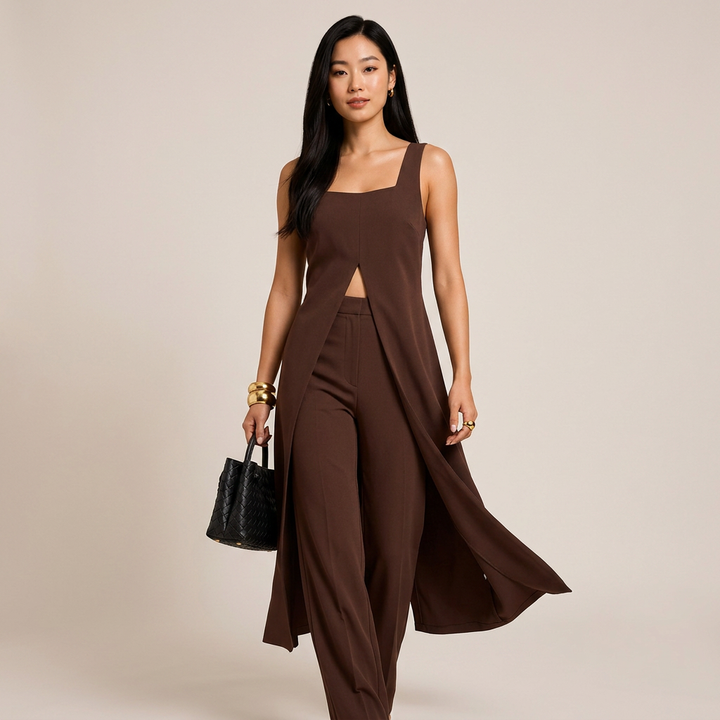 Sleeveless Tunic Top and Wide Leg Pants Set for Meetings Ready and Modern Elegance Women-Vyana Collective
