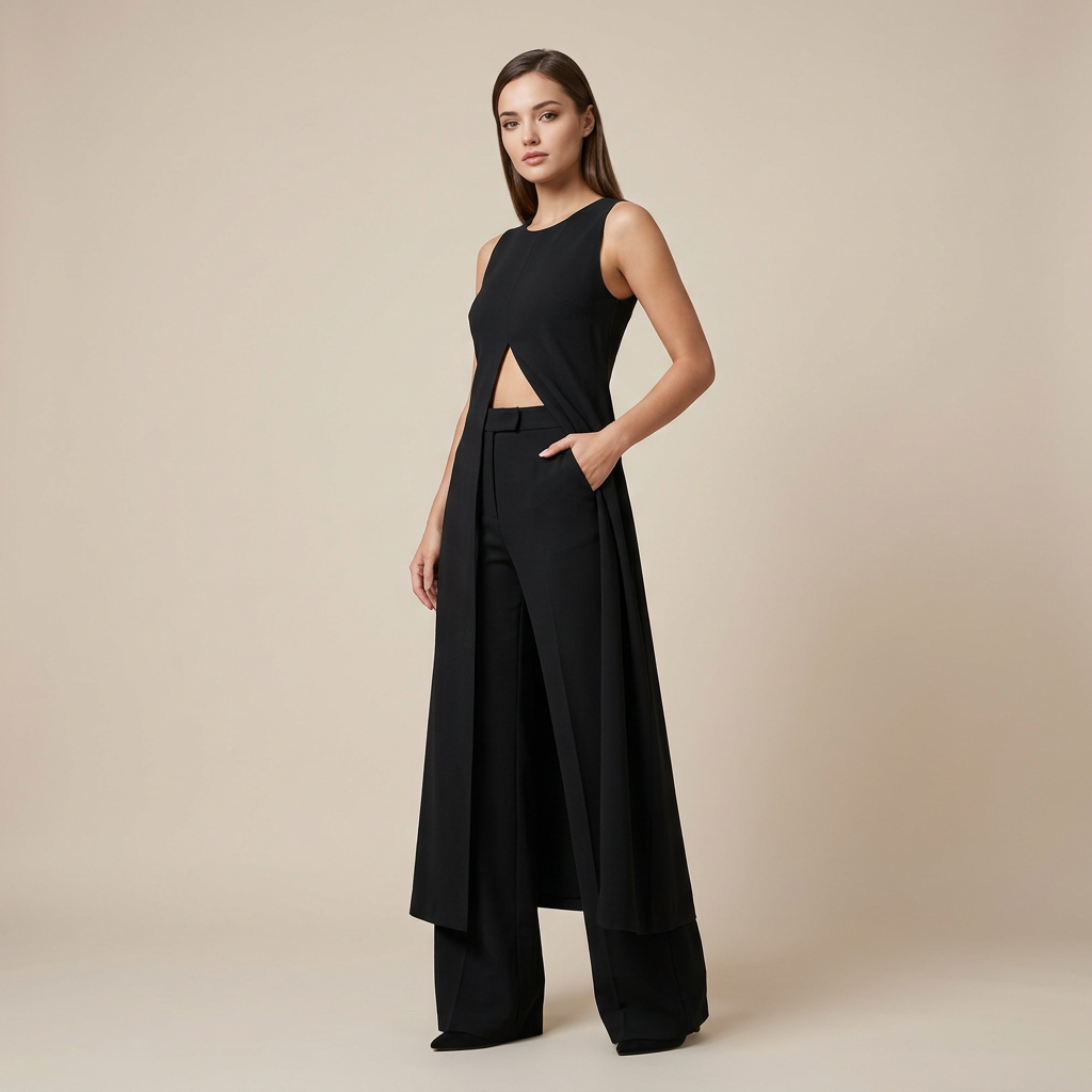 Sleeveless Tunic Top and Wide Leg Pants Set for Meetings Ready and Modern Elegance Women-Vyana Collective