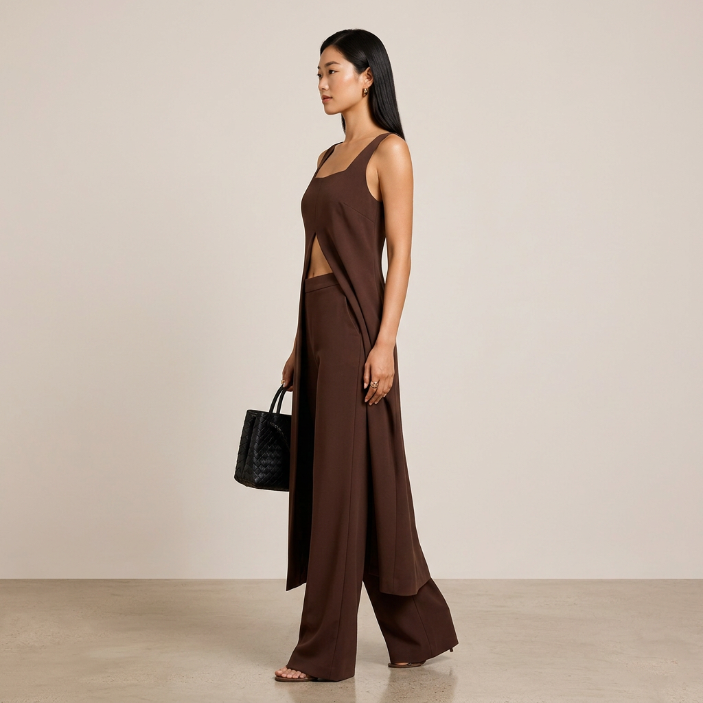 Sleeveless Tunic Top and Wide Leg Pants Set for Meetings Ready and Modern Elegance Women-Vyana Collective